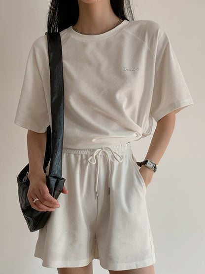 Casual Drawstring Elasticity Waist Solid Wide-Leg Shorts