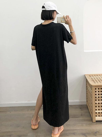 Loose Black Split-side Long Dress