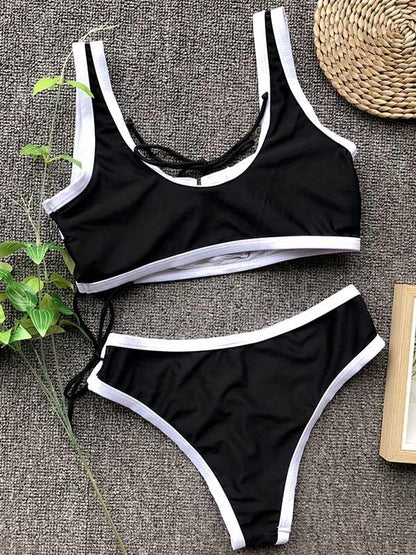 Contrast Lattice Bikini Swimsuit