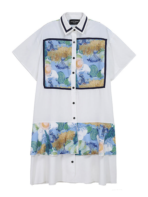 Original Floral Lapel Split-Joint Shirt Dress
