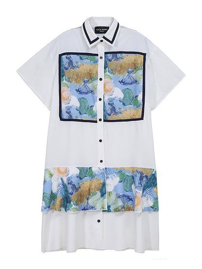 Original Floral Lapel Split-Joint Shirt Dress