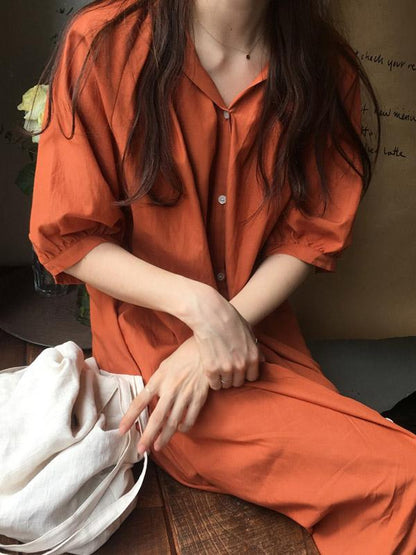 Oversize Solid V-neck Blouse Dress