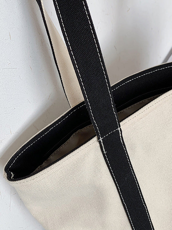 Simple Split-Joint Canvas Shoulder Bag Tote Bag