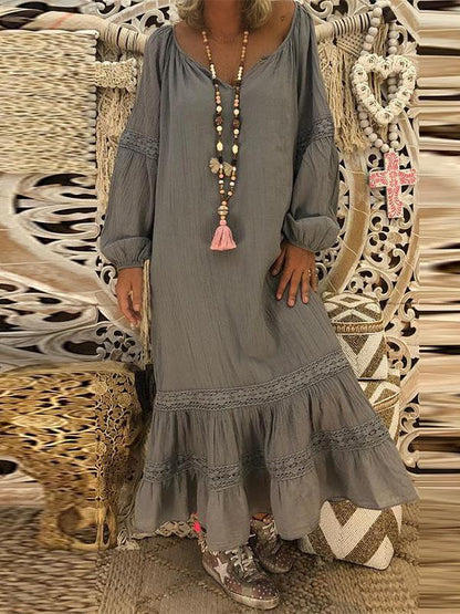 Long Sleeves Lace Loose Maxi Dress