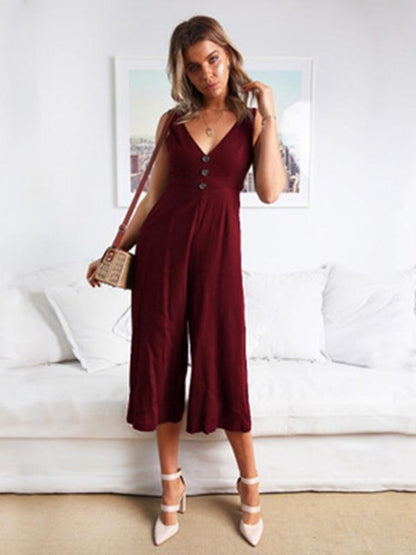 V-Neck Wide Leg Jumpsuits Bottoms