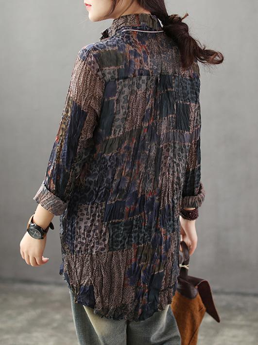 High-low Vintage Loose Printed Blouse Top