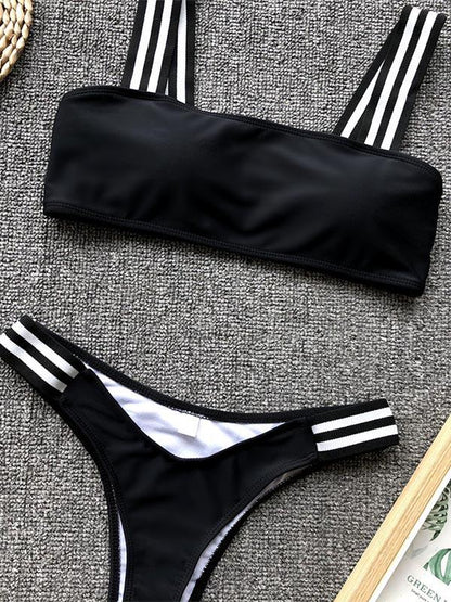 Plain Wide Strap Bikini Swimsuit