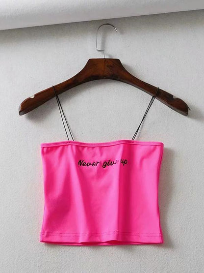 Letter Printed Thin Elastics Spaghetti-neck Tank