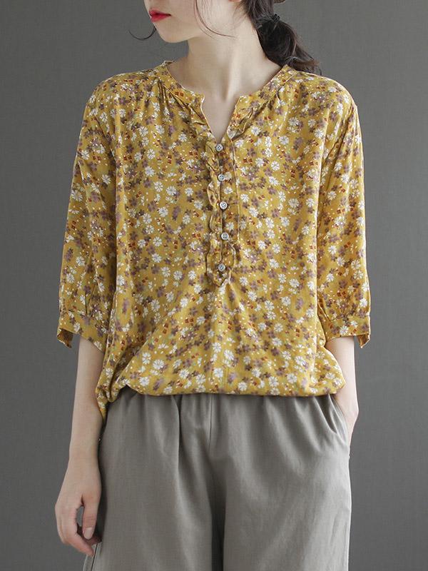 Artistic Retro Floral T-Shirts Tops