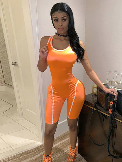 Fluoresced Zipper Sports Jumpsuits