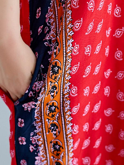 Loose National Style Retro Printed  Long Dress