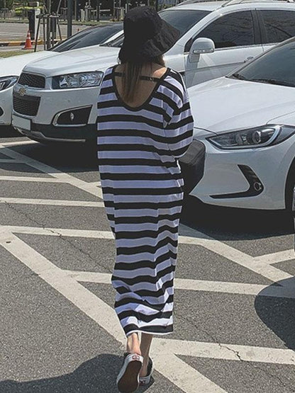 Loose Comfortable Simple Striped Long Dress