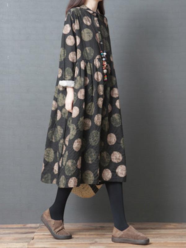 Fashion Big-Dot Printed Loose Plus Size Midi Dresses