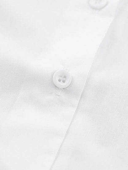 Urban Solid Color Split-Joint Pleated Lapel Collar Bishop Sleeves Shirt