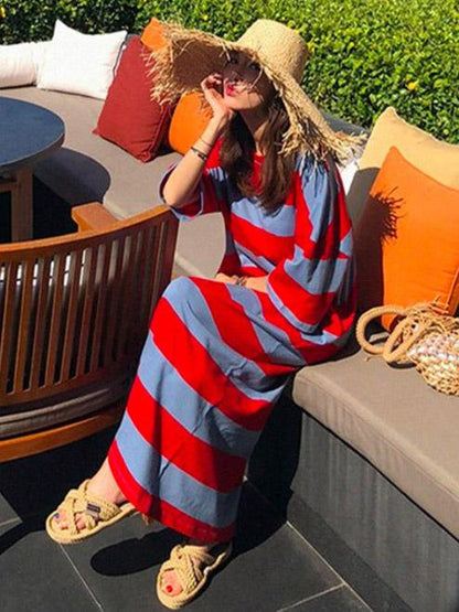 Loose Colorful Striped Long Dress