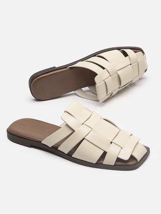 Vintage Weave Hollow Solid Color Flat Slipper