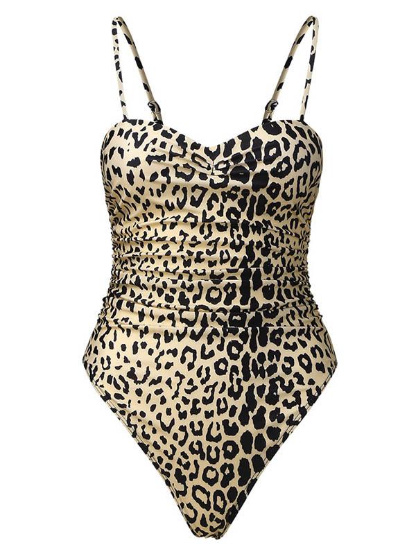 Gathered Spaghetti-Neck One-Piece Swimwear