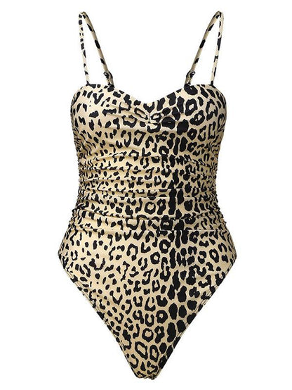 Gathered Spaghetti-Neck One-Piece Swimwear