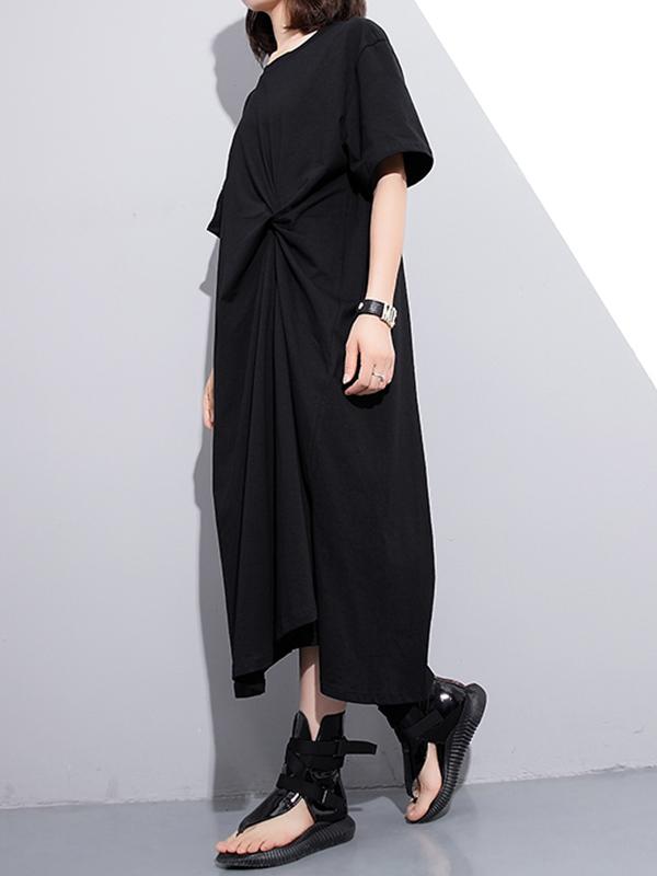 Split-side Solid Loose Cropped T-shirt Midi Dresses