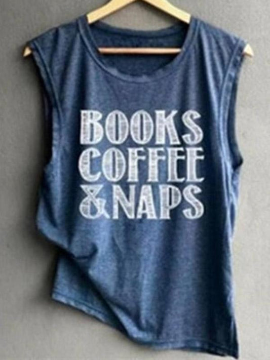 Letter Printed Sleeveless T-shirt Top