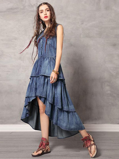 2019 Summer New Vintage Asymmetric Falbala Dress