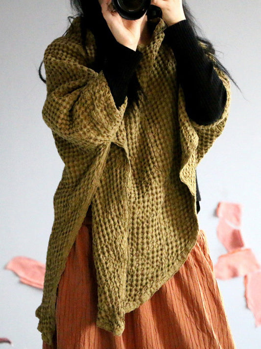 Vintage Solid Color Round-Neck Loose Batwing Sleeve Cape Outerwear