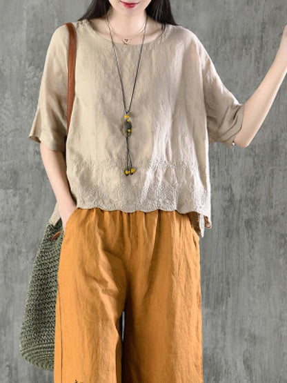 Vintage Asymmetric Embroidered Solid Shirt