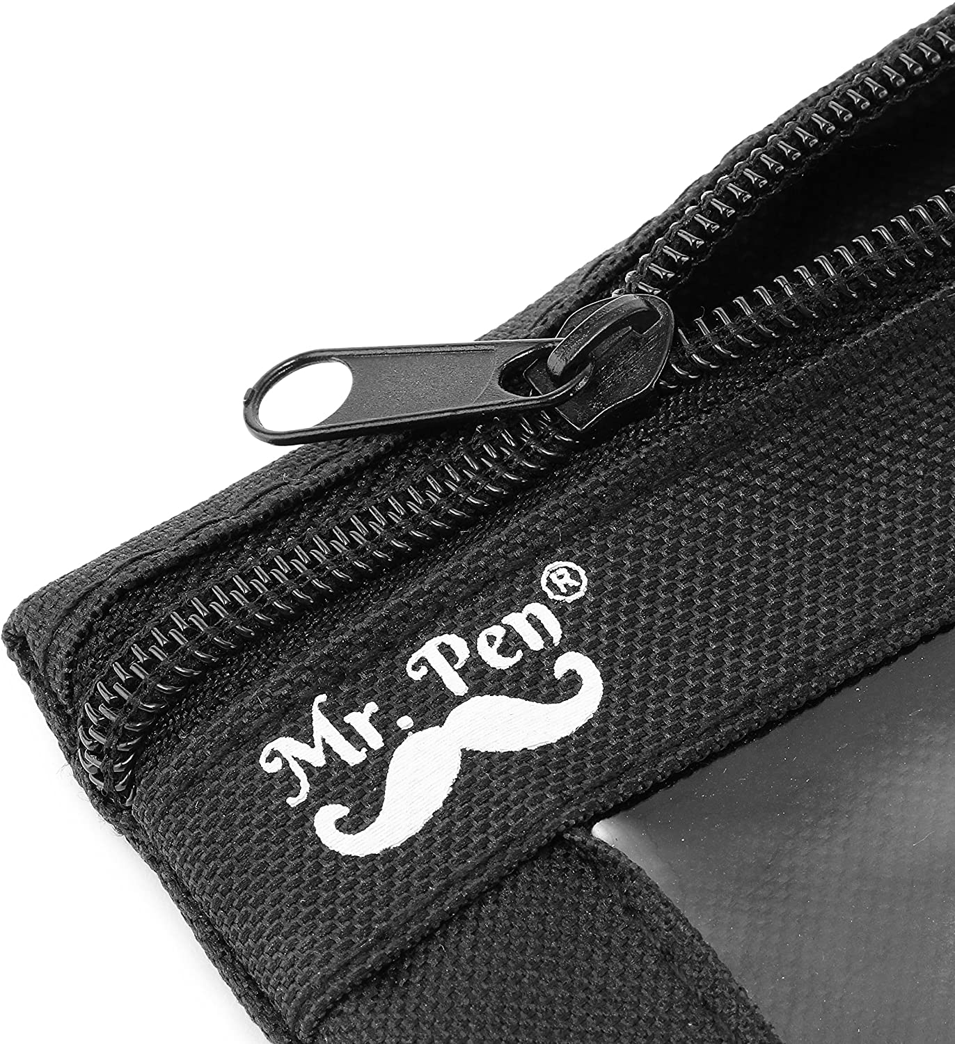 Mr. Pen Fabric Pencil Pouch with 3 Binder Holes, Black, Set of 2