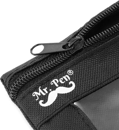 Mr. Pen Fabric Pencil Pouch with 3 Binder Holes, Black, Set of 2