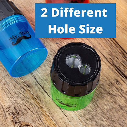 Handheld Manual Pencil Sharpener with 2 Sharpening Holes and Screw-on Lid, Pack of 6