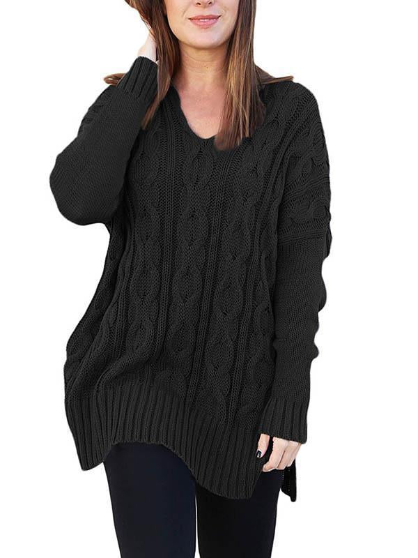 Asymmetric V-neck Sweater Tops