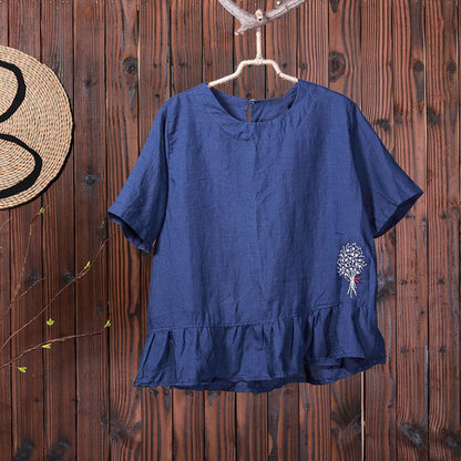 A Bouquet Of Flower Embroidery Casual T-Shirt