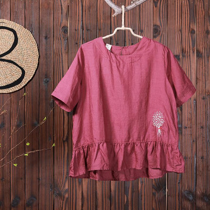 A Bouquet Of Flower Embroidery Casual T-Shirt