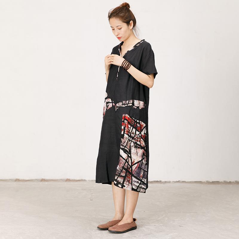 Abstract Print Spliced Loose Straight Dress