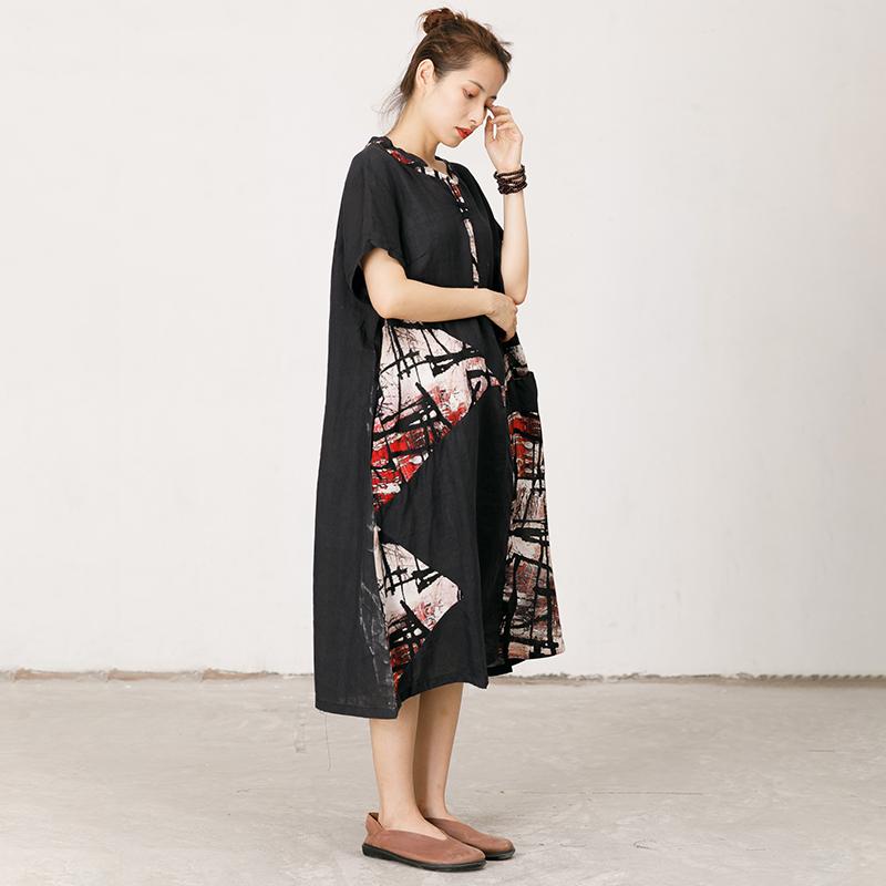 Abstract Print Spliced Loose Straight Dress