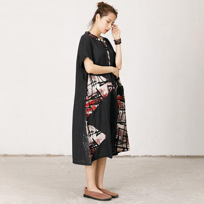Abstract Print Spliced Loose Straight Dress
