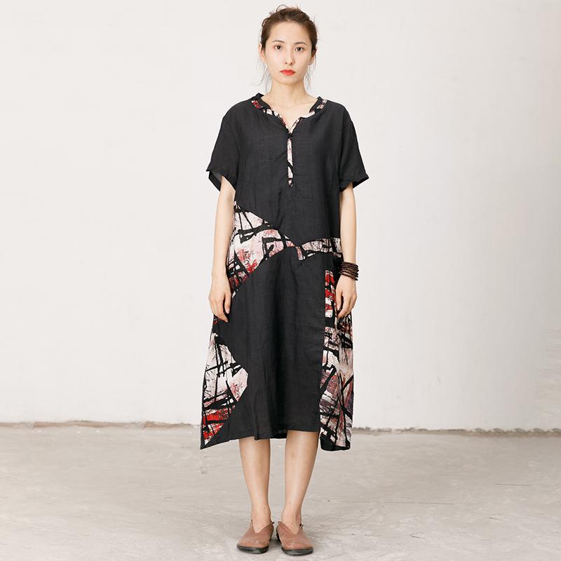 Abstract Print Spliced Loose Straight Dress
