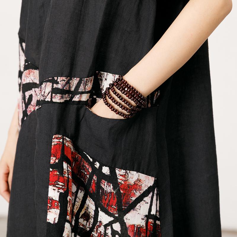 Abstract Print Spliced Loose Straight Dress