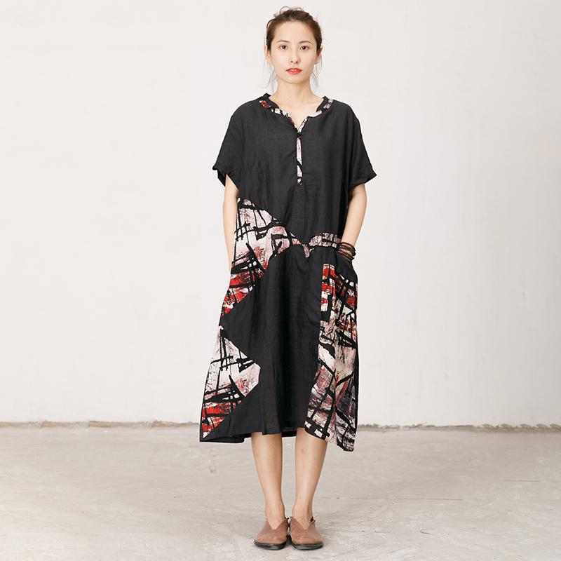 Abstract Print Spliced Loose Straight Dress