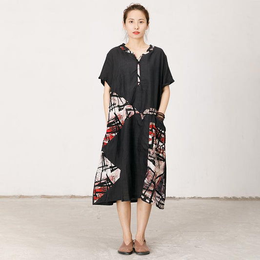 Abstract Print Spliced Loose Straight Dress