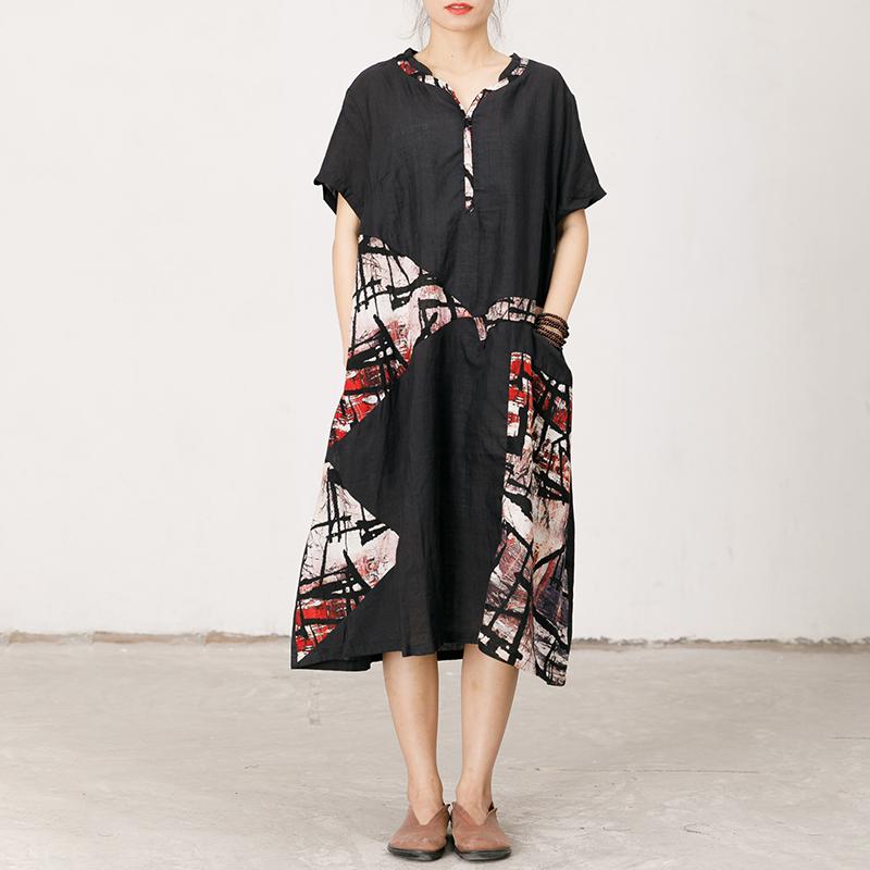 Abstract Print Spliced Loose Straight Dress