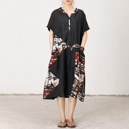 Abstract Print Spliced Loose Straight Dress