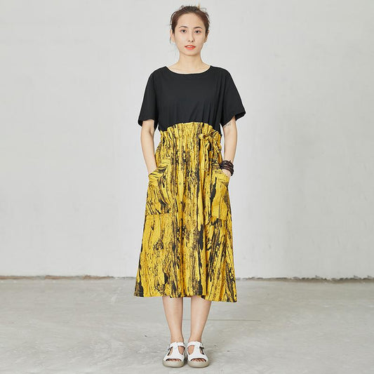 Abstract Printed Spliced Lacing Casual Dress