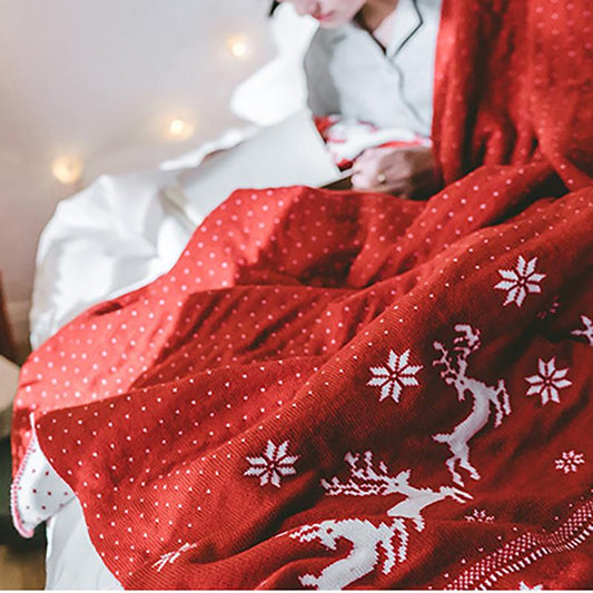 Acrylic Elk Snow Print Knitted Blanket