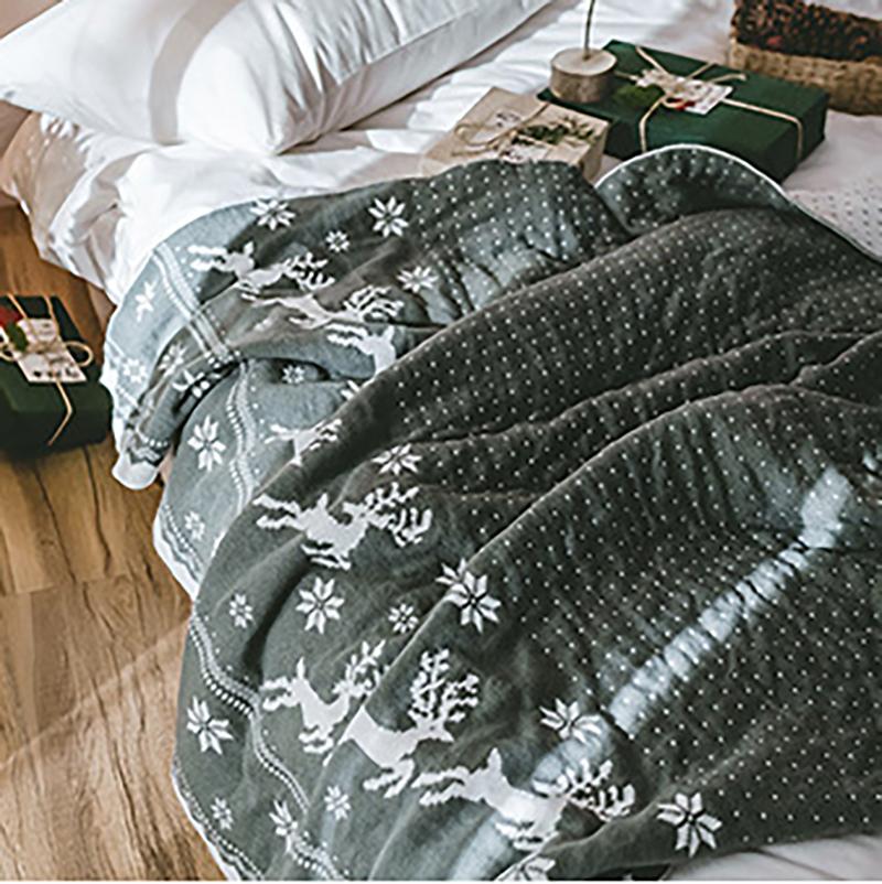 Acrylic Elk Snow Print Knitted Blanket