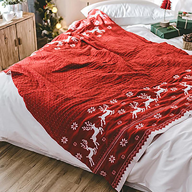 Acrylic Elk Snow Print Knitted Blanket