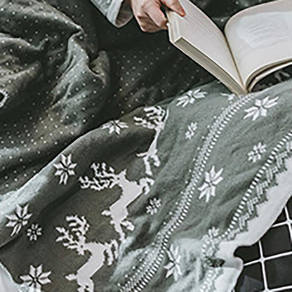 Acrylic Elk Snow Print Knitted Blanket