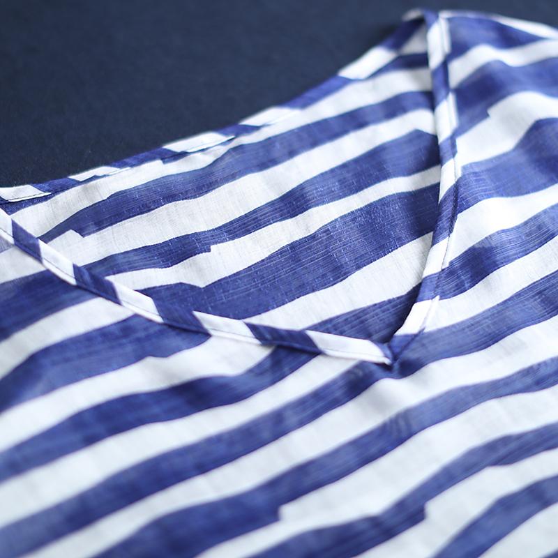 Adjustable Waist Stripes Casual Loose Blouse