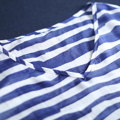 Adjustable Waist Stripes Casual Loose Blouse