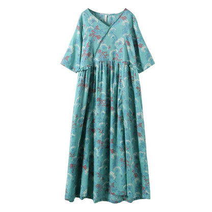 Agaric Lace Plant Printed Casual Loose Dress